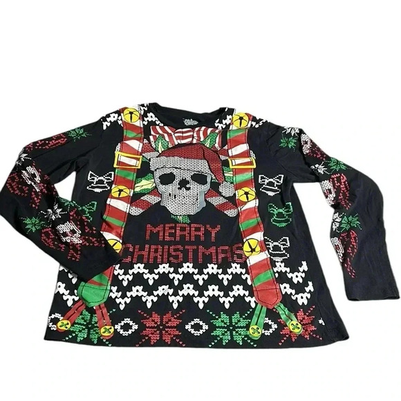 Ugly Xmas sweater Long sleeve tee shirt. skull,grunge,party,holidays,EC - Picture 9 of 10